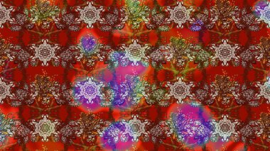 Raster deseni. Kahverengi ve kırmızı renklerde. Raster illüstrasyonu. Soyut çiçek çizim kalıbı arka planı. Küçük çiçekte sevimli çiçek deseni var..