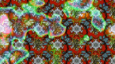 Kahverengi ve yeşil renklerde. Raster illüstrasyonu. Çiçek. Taslak dekoratif arka plan, çiçek mandala.