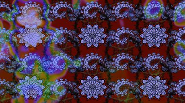 Kumaş desenli papatya çiçeği detayı. Mavi ve kahverengi renkte çiçekler.