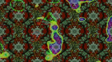 Raster deseni. Bahar çiçekleri dallı desen, yeşil ve gri renkler çiçekli siluet.