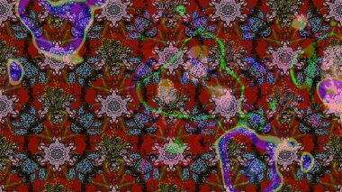 El çizimi Raster çizimi. Çizim çiçek deseni duvar kağıdı, web sitesi arka planı, ambalaj kağıdı, davetiye, broşür, afiş veya web sitesi için kullanılabilir. Parlak elementlerin.