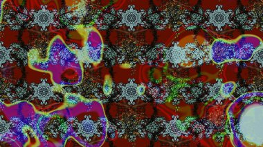 Raster illüstrasyonu. Soyut çiçek çizim kalıbı arka planı. Küçük çiçekteki sevimli çiçek deseni. Kahverengi ve kırmızı renklerde. Raster deseni.