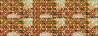 Kına dövmeli süs çiçekleri, altın çıkartmalar, mehndi ve yoga tasarımı, kartlar ve parmak izleri. Raster Golden Mehndi kusursuz desen. Kahverengi renkte desen.