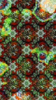 Vadinin çiçekleri yeşil, kahverengi ve nötr renklerde. Raster çiçek desenleri çiziyor..