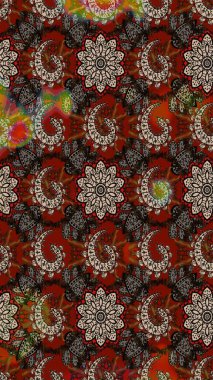 Raster illüstrasyonu. Kahverengi ve kırmızı renklerde bahar çiçekleri. Raster çiçek desenli ve çiçekli..