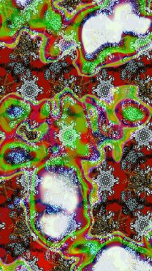 Hint süsü. Raster illüstrasyonu. Çizim kalıbı. Yeşil ve gri renklerde. Renkli süs kenarı. Çiçek duvar kağıdı.