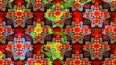 Yapraklı çiçekler ve kırmızı ve siyah renkli papatya çiçekleri. Raster - stok. Taslak arkaplan deseni.