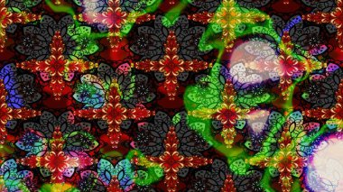 Raster illüstrasyonu. 3D çiçekler, eskiz. Siyah ve yeşil renklerde.