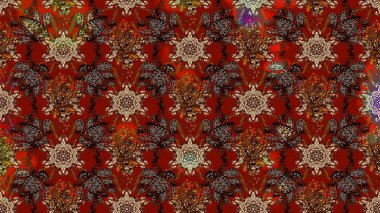 Üst manzara, yumuşak stil. Kahverengi ve kırmızı renkte manzaralı çiçek deseni. Çiçek kompozisyonu, el boyası, hassas şablon. Sevgililer günü ve tebrik kartı konsepti için şık bir davet.