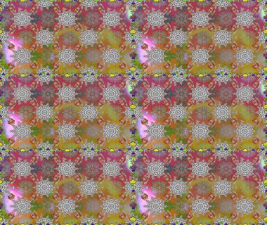 Raster illustration. In asian textile style on gray and brown colors. Floral seamless pattern with watercolor flowers.