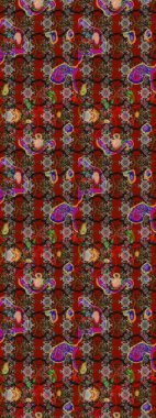 Halk tarzı. Moda baskıları için zarif bir şablon. Parlak renkli çiçekleri ve kahverengi, kırmızı ve gri renkte yaprakları olan harika bir çiçek deseni. Modern çiçek arkaplanı.