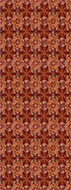 Altın elementlerle kırmızı renklerde altın desen. İslam tasarımı. Çiçek kiremitleri. Raster altın tekstil baskısı. Kusursuz desenli oryantal süs.