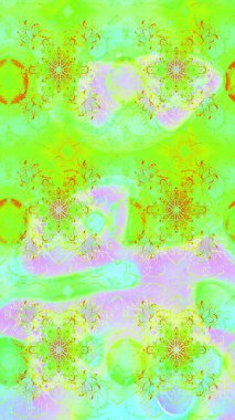 Raster Çiçek İllüstrasyonu 'nun şirin tekstili. Yeşil ve nötr renklerdeki etnik çiçeklerle zarif eskiz deseni.