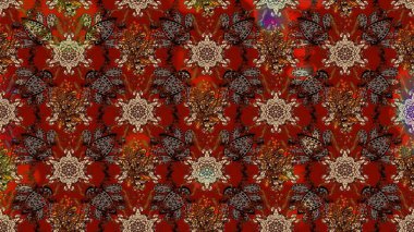 Üst manzara, yumuşak stil. Kahverengi ve kırmızı renkte manzaralı çiçek deseni. Çiçek kompozisyonu, el boyası, hassas şablon. Sevgililer günü ve tebrik kartı konsepti için şık bir davet.