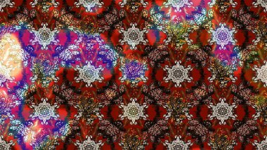 Düz Çiçek Elementleri Tasarım Raster illüstrasyonu. Çiçekli çiçek deseni, suluboya. Kahverengi ve kırmızı renkte çiçekler. Renkli Bahar Teması çizim kalıbı..