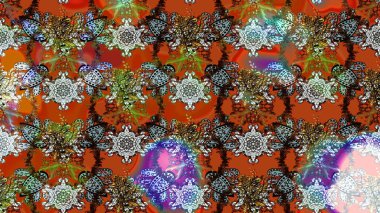 Süslü kumaş deseni. Renkli Bahar Teması eskiz kalıbı. Raster illüstrasyonundaki çiçek desenli çizim. Düz Çiçek Elementleri Tasarımı.