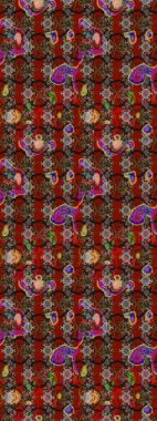 Halk tarzı. Moda baskıları için zarif bir şablon. Parlak renkli çiçekleri ve kahverengi, kırmızı ve gri renkte yaprakları olan harika bir çiçek deseni. Modern çiçek arkaplanı.