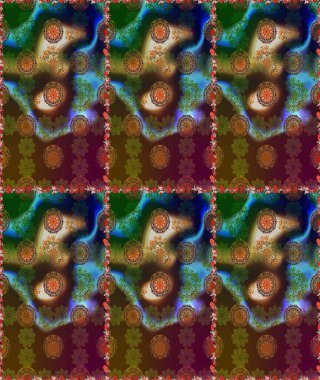 Halk tarzı. Moda baskıları için zarif bir şablon. Modern çiçek arkaplanı. Parlak renkli çiçekleri ve yeşil ve kahverengi yaprakları olan şaşırtıcı, pürüzsüz çiçek deseni..