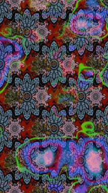 Güzel kumaş deseni. Raster illüstrasyonu. El çizimi. Çiçekler, dallar, otlar ve çiçekler.