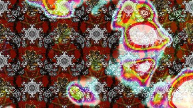 Patlayan çiçekler soyut olarak yerleştirilmiş. Gri ve kahverengi renklerde bahar çiçekleri. Raster deseni. Raster illüstrasyonu.