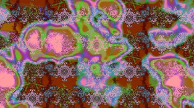 Hediye ambalaj kağıdı, tebrik kartları, posterler ve pankart tasarımı. Raster düz çiçek çizim deseni. Kahverengi ve yeşil renkte çiçekler.