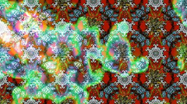 Raster illüstrasyonu. Yeşil ve kahverengi renkli Asya tekstili. Suluboya çiçekli çiçek deseni.