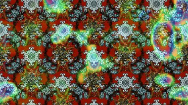 Raster illüstrasyonu. Çiçek desenli çizim. Kahverengi ve yeşil renkli Asyalı tekstil.