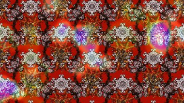 Çiçeksel kahverengi ve kırmızı çizim deseni. Raster Yumuşak kumaş deseni. Klasik taslak çizimi. Raster çiçek izi..