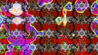 Kırmızı ve gri üzerine kırmızı ve gri. El çizimi çiçek unsurları olan soyut çizim raster deseni. 1950-1960 motifleri. Çiçekli ipek eşarp. Retro tekstil tasarım koleksiyonu.