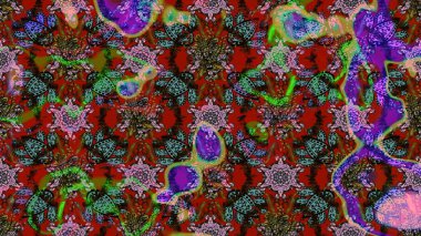 Raster illüstrasyonundaki çiçek desenli çizim. Kahverengi ve kırmızı renkte çiçekler.