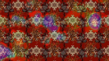 Raster illüstrasyonu. Kahverengi ve kırmızı renklere karalamalar çizilmiş çiçek deseni.