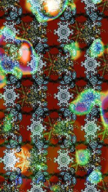 Raster düz çiçek çizim deseni. Hediye ambalaj kağıdı, tebrik kartları, posterler ve pankart tasarımı. Çiçekler kahverengi, yeşil ve mavi renklerde.