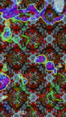 Raster illüstrasyonundaki çiçek desenli çizim. Kahverengi ve kırmızı renkte çiçekler.