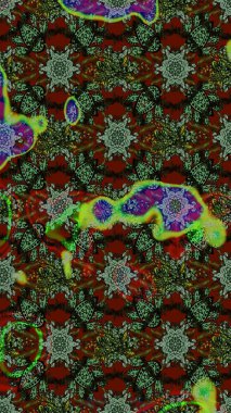 Ağaç dallı bahar çiçekleri ile desen, yeşil ve gri renkler ile çiçek silueti. Raster deseni.