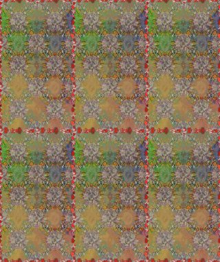 Çok renkli ve kahverengi zarif küçük çiçekler ve bej ve kahverengi renkli komik böcekler, raster desen, illüstrasyon.