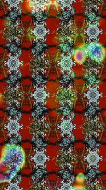 Modern çiçek arkaplanı. Moda baskıları için zarif bir şablon. Halk tarzı. Parlak renkli çiçekleri ve kahverengi, kırmızı ve gri renkte yaprakları olan muhteşem bir çiçek deseni..