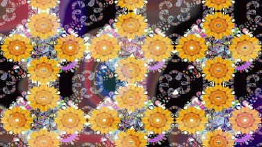 Modaya uygun kumaş deseni. Düz Çiçek Elementleri Tasarımı. Sevimli çiçek raster deseni. Renkli Yaz Teması çizim şablonu.