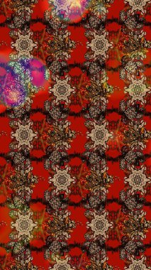 Raster illüstrasyonu. Renklerle. Çiçek buketleriyle klasik tarzda eskiz deseni.