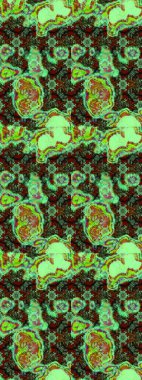 Raster illüstrasyonundaki çiçek desenli çizim. Çiçekler suluboya tarzında yeşil, kahverengi ve siyah renklerde.