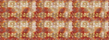 Raster illüstrasyonu. Bej ve kahverengi renkli çiçekler. El çizimi çiçekleri olan soyut, pürüzsüz desen.