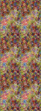 Renkli şal desenli, kahverengi ve yeşil çiçekli ve dekoratif elementli kusursuz desen. Eski usul. Kusursuz bir geçmişi var. Kumaş, tekstil, duvar kağıdı baskısı için. Raster illüstrasyonu.