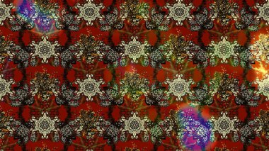 Parlak çiçekli halı deseni kahverengi ve kırmızı renklerde..