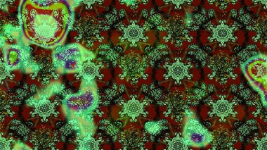 Renkli grunge, koyu yeşil ve kahverengi çiçeklerle soyut bir arka plan oluşturur. Nakış desenli çiçek deseni. İzler, kumaş, duvar kağıtları, tekstil için raster dokusu.