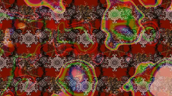 3D çiçekler, eskiz. Raster illüstrasyonu. Kahverengi ve kırmızı renklerde.