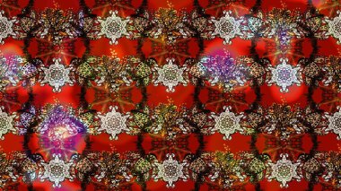 Kahverengi ve kırmızı renkte kahverengi ve kırmızı papatya deseni. Raster illüstrasyonu. Kahverengi ve kırmızı renklerde.