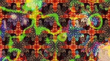 Çiçekli karalama şeklinde Raster çiçek deseni. Siyah ve kahverengi renkte çiçekler. Yumuşak, yaz çiçekli arka plan.