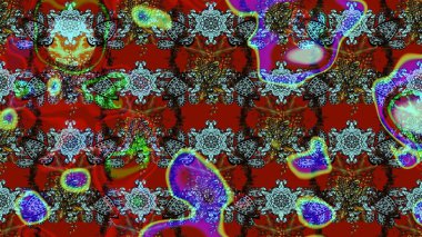 Kırmızı ve mavi renkler üzerine çiçek desenli eskiz, el yapımı papatyalar, papatyalar. Tekrarlayan çiçek arkaplanı, zarif kırmızı ve mavi çiçek duvar kağıdı.