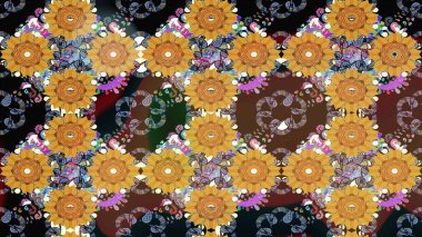 Raster illüstrasyonu. Klasik tropikal doğal elementlerin suluboya seti. Egzotik çiçekler, botanik parlak klasik kahverengi renkler.