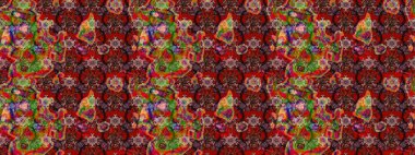 Yapraklı çiçekler ve kırmızı ve kahverengi renkli papatya çiçekleri. Eskiz arkaplan modeli. Raster - stok.