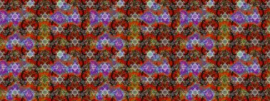 Çiçekli ipek eşarp. El çizimi çiçek unsurları olan soyut çizim raster deseni. 1950-1960 motifleri. Retro tekstil tasarım koleksiyonu. Kahverengi ve kırmızı üzerine kahverengi ve kırmızı.